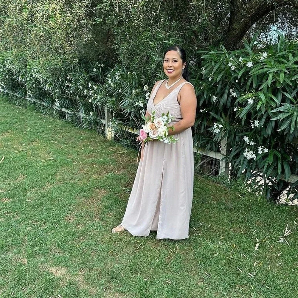 Birdy Grey Laurie Empire Waist Chiffon‎ Bridesmaid Dress Gown Slit Taupe Wedding